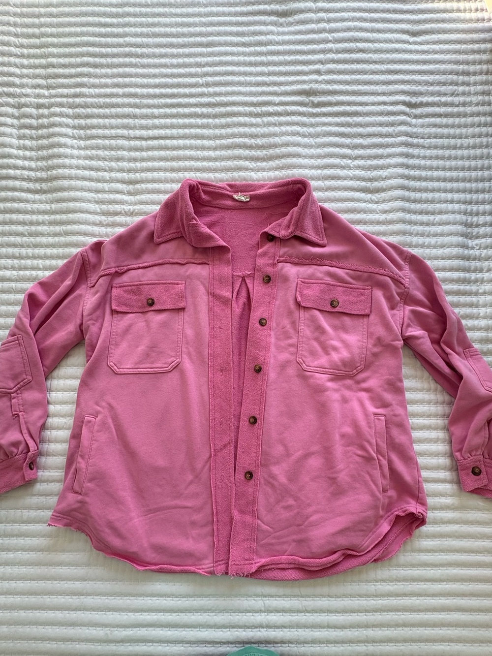 POL Pink Button-Down Shirt Jacket